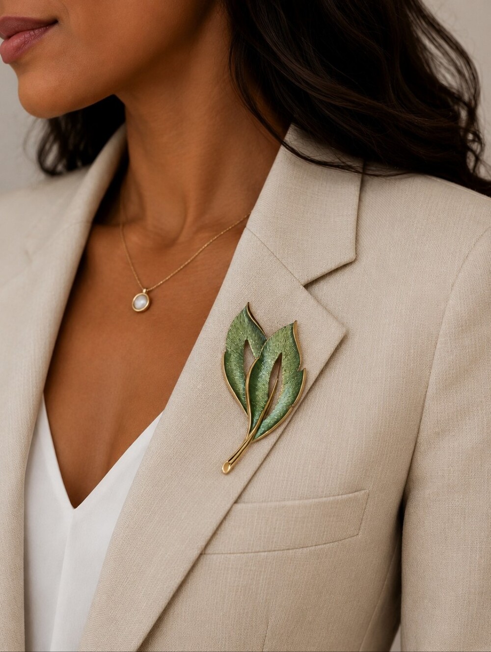 1960's Enamel & Gold Plated Stylized Leaf